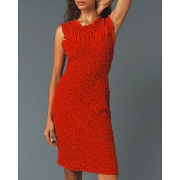 NWT Anthropologie Ruffle trim textured stretch mini dress size medium - Picture 1 of 7